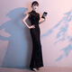 Timochi high-end evening host dress black evening dress sequined tassels 2024 banquet temperament lady color fishtail black L