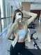 Jincheng Slimming Sport Fitness Jacke enge elastische Taillie-Retrakting Yoga-Anzug Lauftraining Training Draining Top Langarmfeder und Herbststil Aprikosengelb WT-691 M Empfohlen 100-110jin [Jin gleich 0,5 kg]