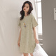 
Hengyuanxiang nightgown for women in spring and autumn students' home clothes cute girls short-sleeved loose sexy pajamas summer 15604 green 2XL /175