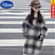 Disney (Disney) Girls Woolen Coat 2024 New Spring and Autumn Korean Style Mid-Length Western Style Plaid Coat Woolen Coat Trendy Hooded Plaid Coat 170 Recommended height 155-165 cm