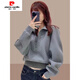 Pierre Cardin gray sweatshirt for women spring and autumn 2024 loose niche short half-zip top fashionable age-reducing jacket gray XL 125-140Jin Jin is equal to 0.5 kg