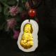 City Jade Light Gold Inlaid Jade Pure Gold Inlaid Hetian Jade Guanyin Buddha Necklace for Men and Women Jade Pendant with Certificate Guanyin Pendant