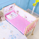Laughing Beile solid wood crib baby cradle bed no paint variable desk can be turned sideways to merge with the adult bed small bed + mosquito net + pink Mickey five-piece set