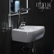 Inviil Mini Wash -Becken kleine Wohnung Badezimmer Hanges Becken Balkon Waschbeckenschale einfache Wand Hanging Eckbecken SJ Hanges Becken 3527 Loch links + Wasserhahn + Voller Zubehör