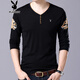 Playboy Spring and Autumn V-neck Long Sleeve T-shirt Base Shirt Large Size Middle-aged and Young Thin Knitted Sweater Chicken Heart-neck T-shirt Top ZMF6625 Black 165/M