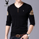 Playboy Spring and Autumn V-neck Long Sleeve T-shirt Base Shirt Large Size Middle-aged and Young Thin Knitted Sweater Chicken Heart-neck T-shirt Top ZMF6625 Black 165/M