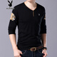 Playboy Spring and Autumn V-neck Long Sleeve T-shirt Base Shirt Large Size Middle-aged and Young Thin Knitted Sweater Chicken Heart-neck T-shirt Top ZMF6625 Black 165/M