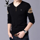 Playboy Spring and Autumn V-neck Long Sleeve T-shirt Base Shirt Large Size Middle-aged and Young Thin Knitted Sweater Chicken Heart-neck T-shirt Top ZMF6625 Black 165/M