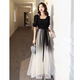 Maxbeth banquet evening dress for women new black long temperament can be worn on the host choir performance suit Black 3XL