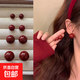 Hong Kong style wine red sugar bean pearl earrings for women new 2024 earrings niche design ear jewelry 10mm red bean mosquito coil ear clip