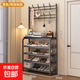 Household clothes rack and shoe rack in one simple coat rack at the door multi-layer shoe rack multi-functional simple rental shoe cabinet bold frame black 80cm with storage board