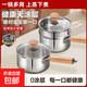 Stainless steel thickened milk pot with wooden handle, uncoated and raised, with lid, steaming, porridge and soup, gas induction cooker, wooden handle milk pot, with lid + steamer 20cm