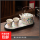 Light luxury teapot with rope and handle teapot, tea set with tea tray and dry infusion tray, anti-scalding hemp rope handle kettle with filter holes, blooming flowers, one pot and two cups - absorbent dry infusion tray