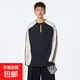 American retro contrasting color splicing half-zip quick-drying Henry collar long-sleeved T-shirt men's spring and autumn casual bottoming shirt trendy black apricot XL