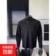 American style right shoulder Henry Polo shirt sweatshirt for men, spring and autumn top with trendy brand texture jacquard long-sleeved T-shirt for men, black L 100-120Jin Jin is equal to 0.5 kg