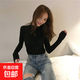 Autumn half turtleneck bottoming shirt for women, new style T-shirt, long-sleeved T-shirt, versatile slimming top YXQ8003 Black XL Reference 115-125Jin Jin is equal to 0.5 kg