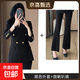 Suit suit women's high-end spring new business suit 2025 temperament interview formal work suit black jacket + bell bottoms (S6301+B259) L