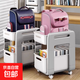 School bag storage rack movable household multi-layer trolley with wheels under the floor table to put the book storage rack artifact 2 layers of gray and white 1 large basket + 1 small frame universal wheels