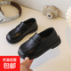 Children's British Leather Shoes 2025 Spring and Autumn New Korean Style Boys Black Versatile Girls Retro Slip-on Casual Shoes Black 32 Inner Length 19cm