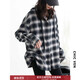 CHIC VEN 2025 Autumn and Winter Cotton Brushed Feel Versatile Hooded Plaid Shirt Lazy Feeling Long Sleeve Shirt Women chicven navy plaid S (43-58kg)
