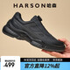 Harson Men's Winter Swivel Buckle Casual Leather Shoes Thick Sole Business Commuting Genuine Leather Sports Walking Shoes Black Blue 41