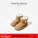 Woolykids children's shoes, fur integrated snow boots, warm, non-slip, thickened, furry short boots, chestnut yellow, size 26, suitable for feet 15.0cm long
