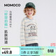 Mami Maka (MOMOCO) children's clothing boys' T-shirt 2026 spring style medium and large children's fashion trend T-shirt white and blue stripes 90