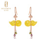 Ouchini beeswax earrings, natural chicken fat, yellow gourd, amber, 18K gold with diamonds, women's model (ready for shipment)