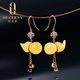 Ouchini beeswax earrings, natural chicken fat, yellow gourd, amber, 18K gold with diamonds, women's model (ready for shipment)