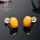 Ouchini beeswax earrings, natural amber 18K gold inlaid beeswax women's earrings, with certificate (sold in stock, takes 5-7 working days to customize)