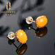 Ouchini beeswax earrings, natural amber 18K gold inlaid beeswax women's earrings, with certificate (sold in stock, takes 5-7 working days to customize)
