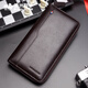 American Bison Card Holder Men's Multiple Card Slots Long Men's Wallet Business Card Holder Genuine Leather Zipper Card Holder Driver's License Cover Wallet Brown