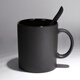 Mud-free (WUNI) European-style matte black matte mug with spoon lid high-end large-capacity ceramic water cup creative coffee cup black matte mug single cup