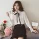 JOYOFJOY Jingdong Women's Clothing 2020 Spring Fashion Korean Style Long-Sleeved Chiffon Shirt with Bow Knot Women's Bell Sleeve Top JWCC178842 White L