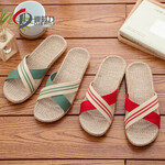 迪时力亚麻拖鞋女夏季室内情侣家居防滑家用居家卧室办公室凉拖鞋男夏天 女-大红色(M1) 26号女款39码-40码