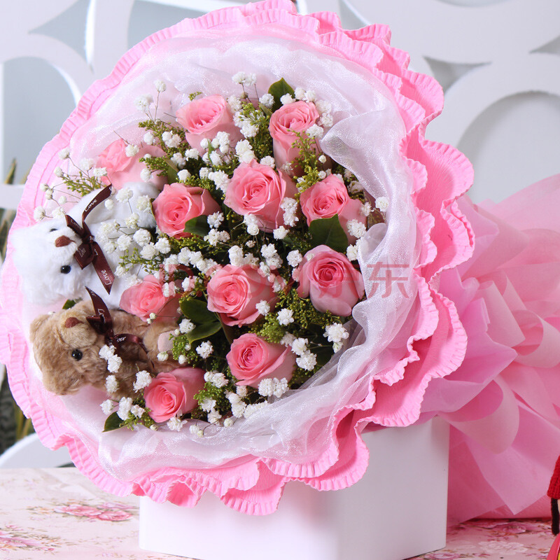 11朵粉玫瑰花语一心一意,我只属于你粉色玫瑰代表感动爱的宣言铭记于