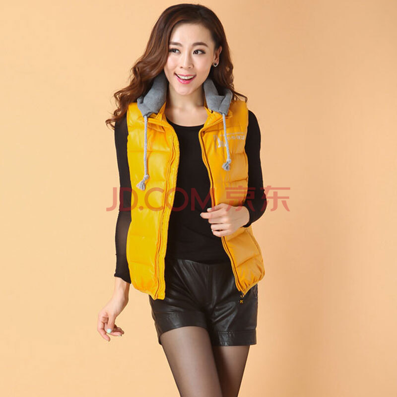re-sp重塑新款女士背心马甲韩版时尚秋pu皮羽绒棉马夹女 mj-888 黄色