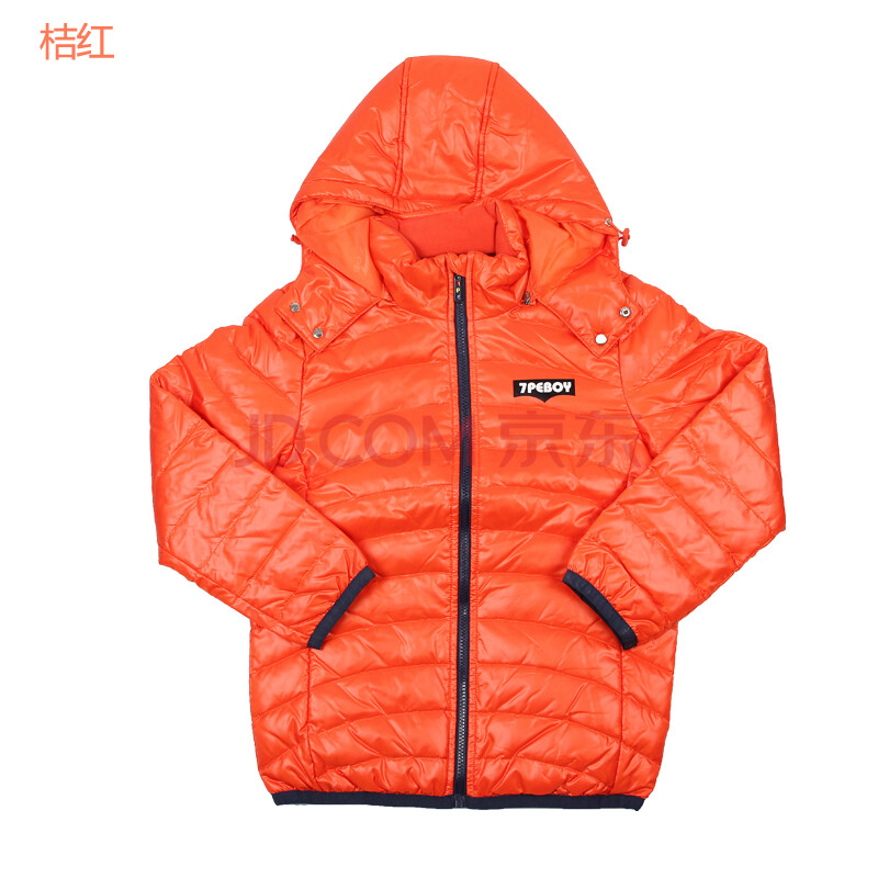 七波辉男童童装男冬装儿童羽绒服 小中大童外套13435 桔红 160cm