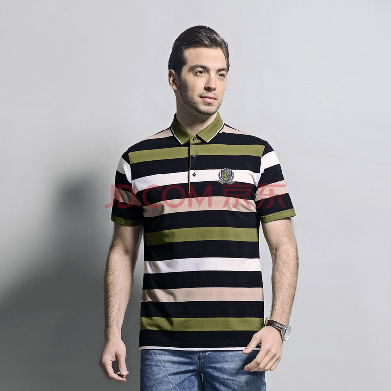 渡森2014夏季新款 男士休闲条纹短袖t恤 时尚棉质夏季男装306 c01草