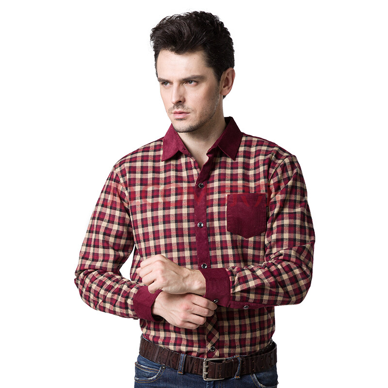 鹿王保暖衬衫 男士新款舒适高端修身商务休闲保暖衬衫k0001 红色 xl