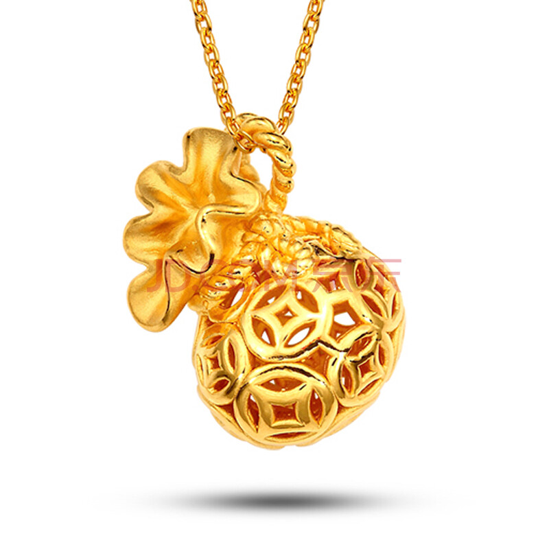 金鑫珠宝 幸福钱袋 黄金饰品 3d硬足金吊坠 足金项链 女款 17寸1.1克