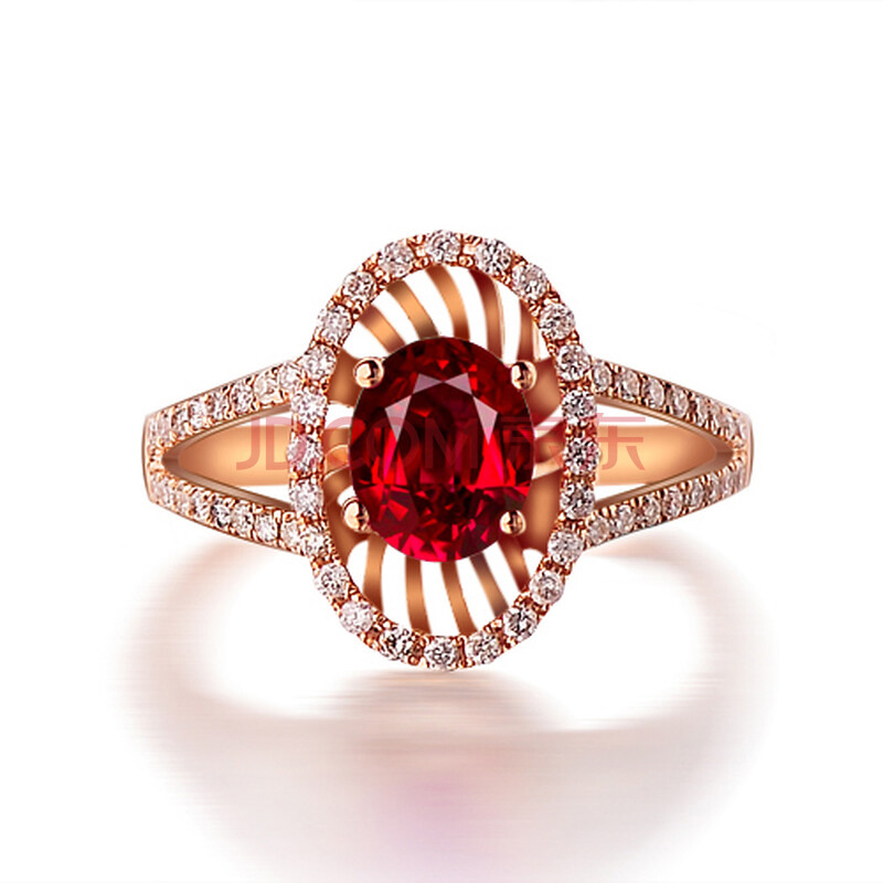 楼上楼 天然缅甸椭圆形红宝石0.89ct彩金镶钻女戒指 6672