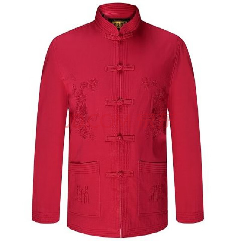 中老年唐装男外套中式结婚礼爸爸夹克装老人生日衣服爷爷春秋装 红色