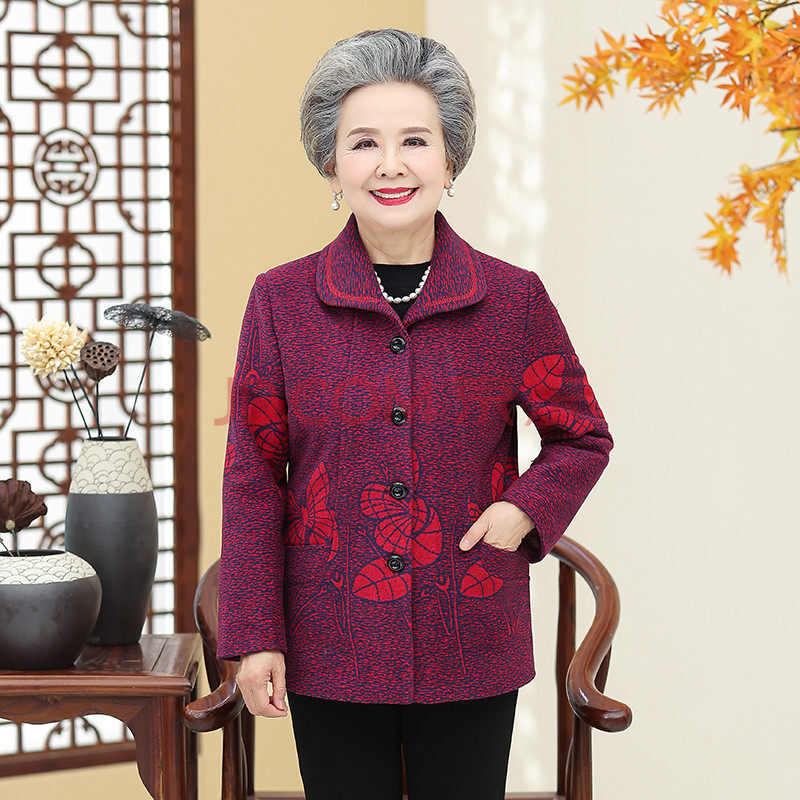 2019秋冬装中老年女装外套奶奶装毛呢上衣60岁富态短款老年人衣服