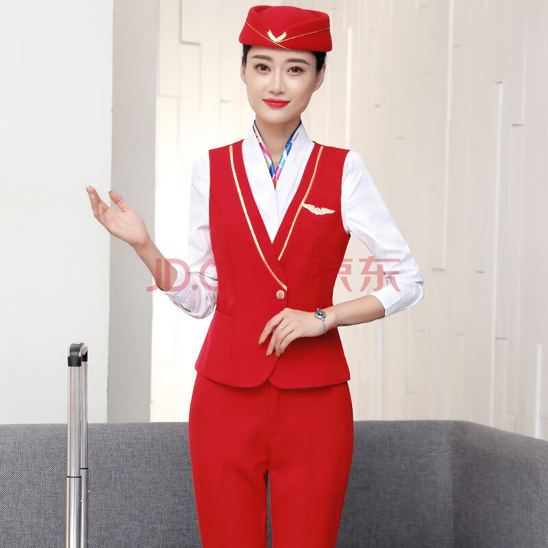 春季空姐服装高铁火车乘务员制服男女工作服(女)大红马甲 西裙 衬衫