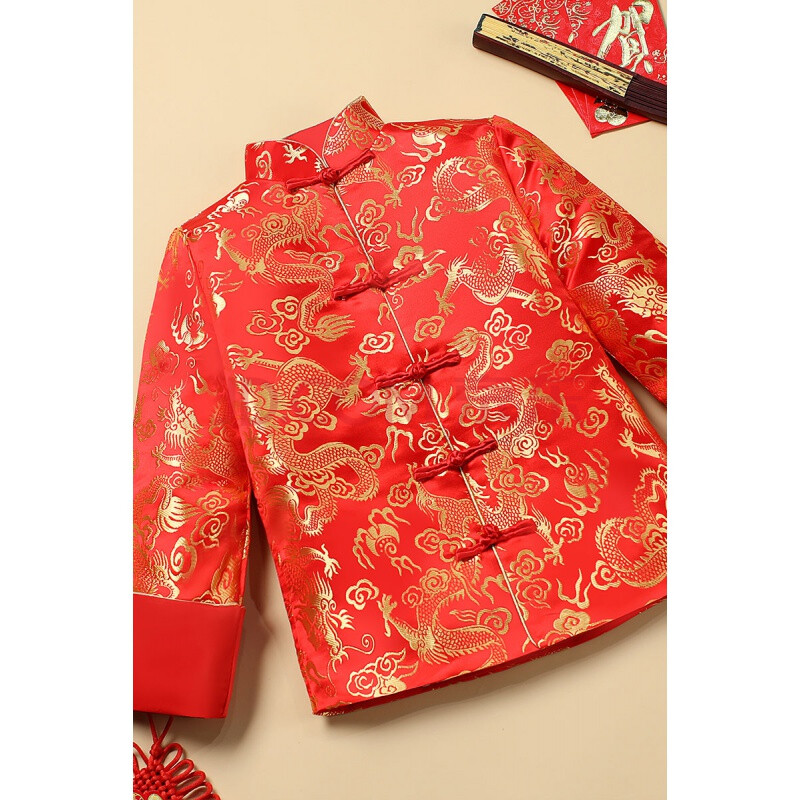 衣服男童汉服冬装拜年服红色中国风儿童加厚新年衣服春节长袖唐装旗袍