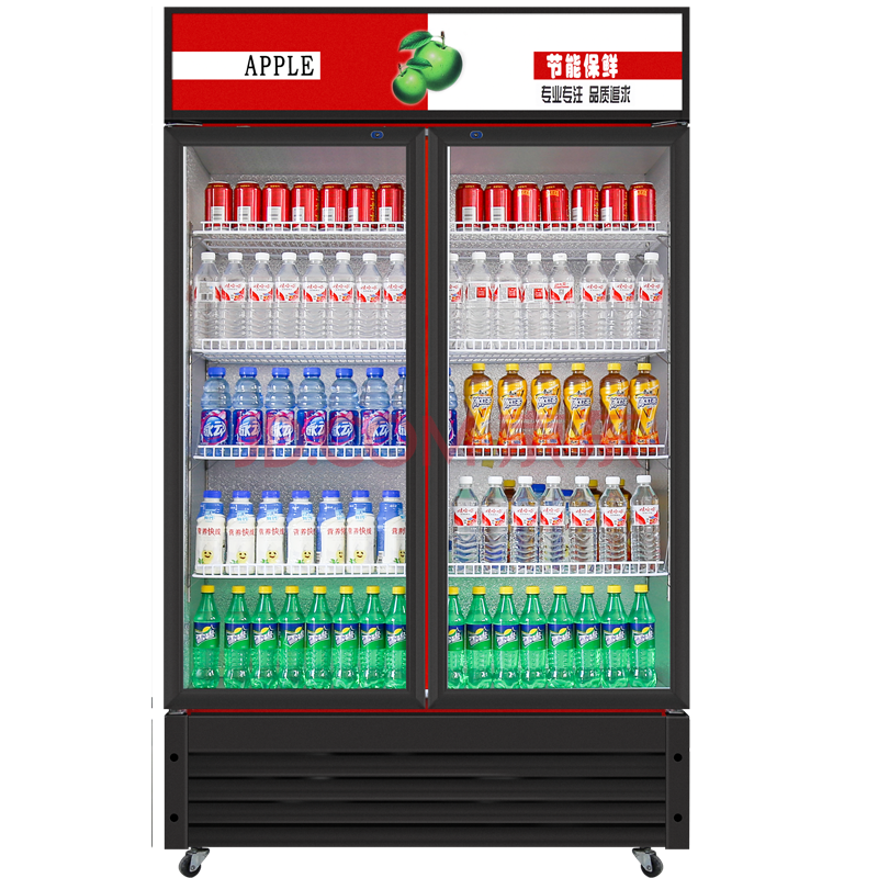 坤创 饮料展示柜冷藏柜啤酒柜超市立式冰箱直冷陈列酒水柜 红黑双门