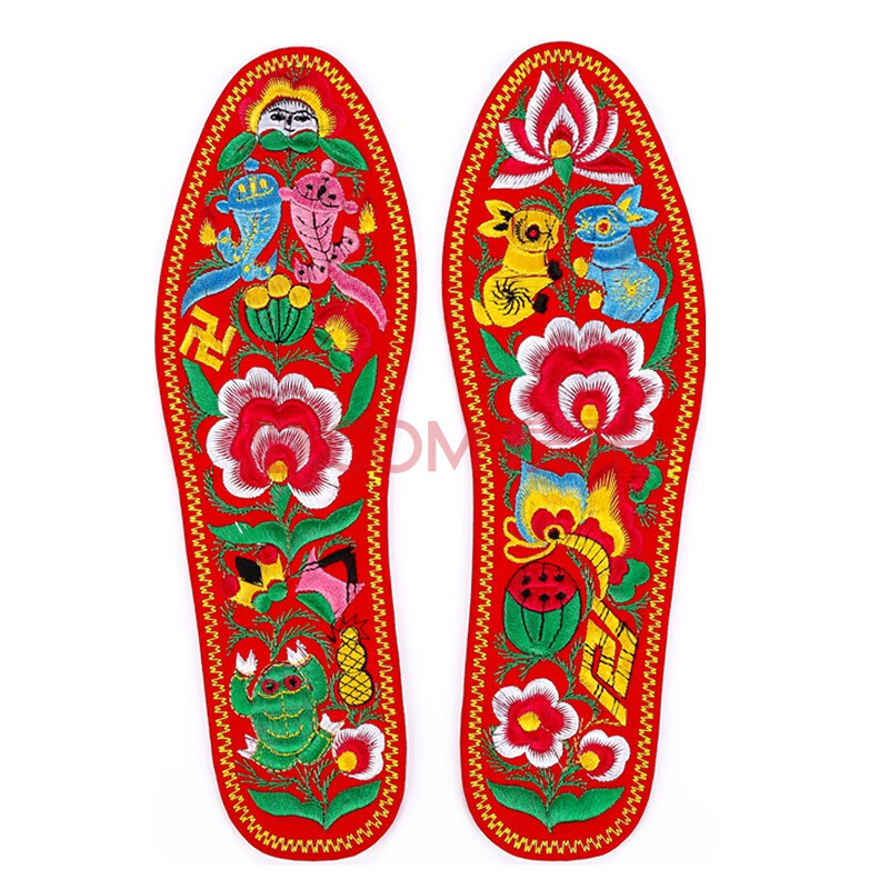 棉布绣花鞋垫子透气吸汗防臭红鞋垫男女结婚喜庆鞋垫子 红底双鱼双兔
