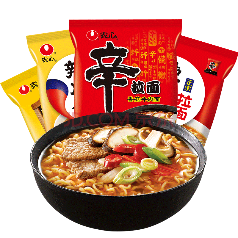 农心 方便面 辣白菜袋面 辛拉面 泡面 120g*5 五连包 多口味混合5袋