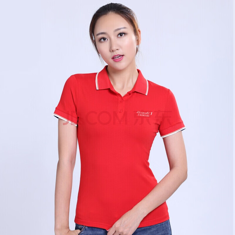 新款夏季polo衫女短袖t恤宽松有带领子半袖运动翻领上衣 红色 2xl